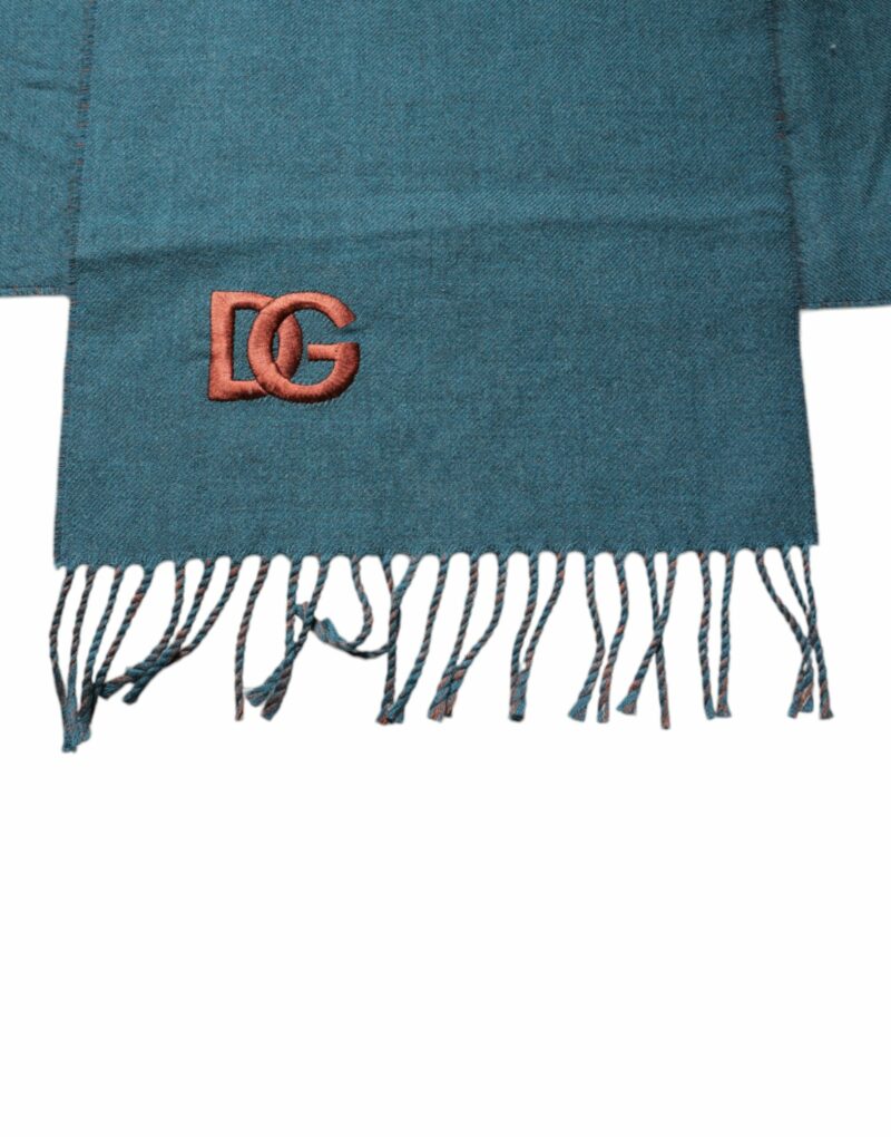 Dolce & Gabbana Blue Green Wool Fringes Wrap Shawl Scarf - Image 3