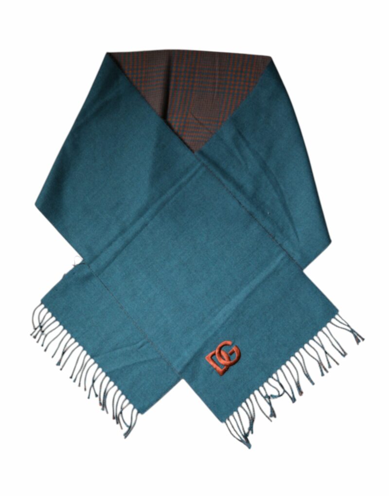 Dolce & Gabbana Blue Green Wool Fringes Wrap Shawl Scarf - Image 4