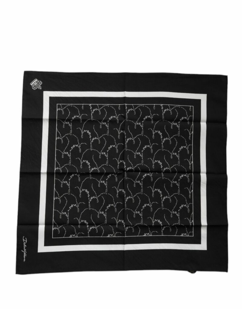 Dolce & Gabbana Black Patterned Cotton Handkerchief Scarf - Image 4