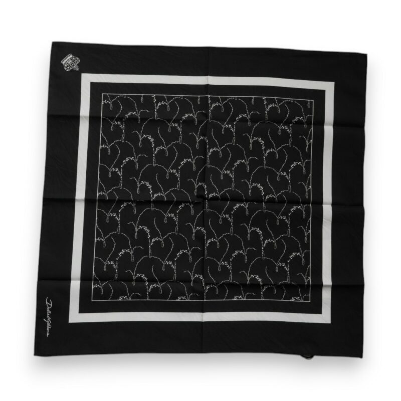 Dolce & Gabbana Black Patterned Cotton Handkerchief Scarf - Image 5