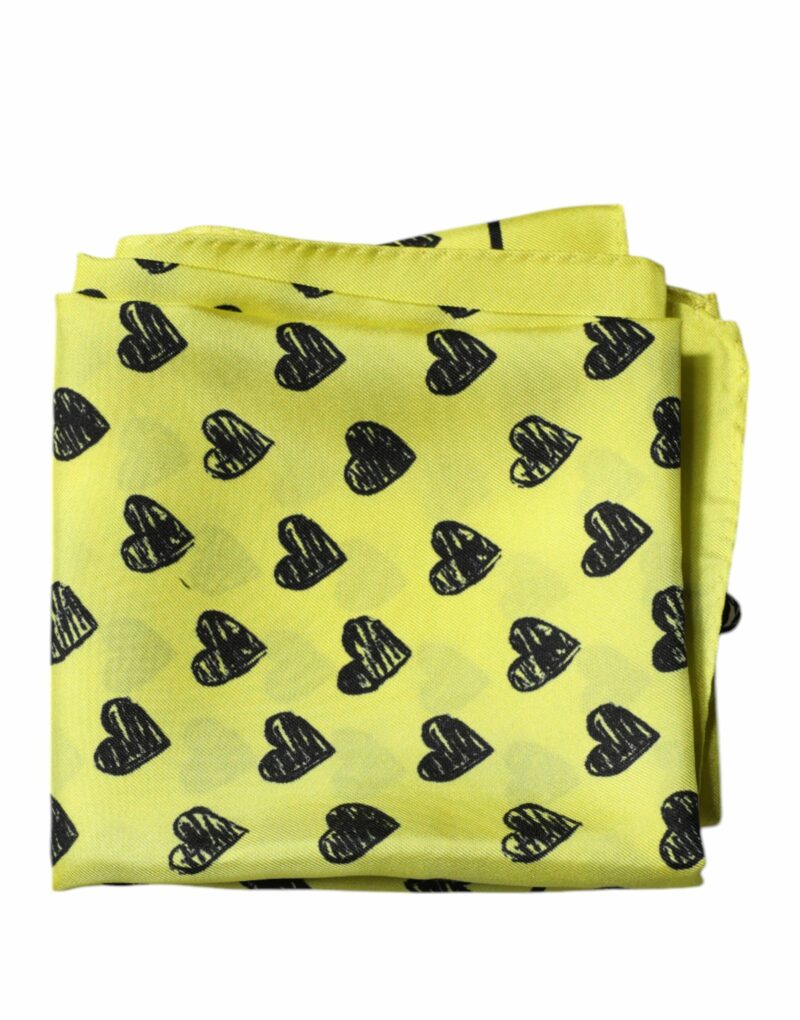 Dolce & Gabbana Yellow Hearts Silk Square Bandana Scarf - Image 2
