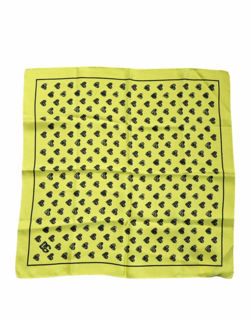 Dolce & Gabbana Yellow Hearts Silk Square Bandana Scarf - Image 4