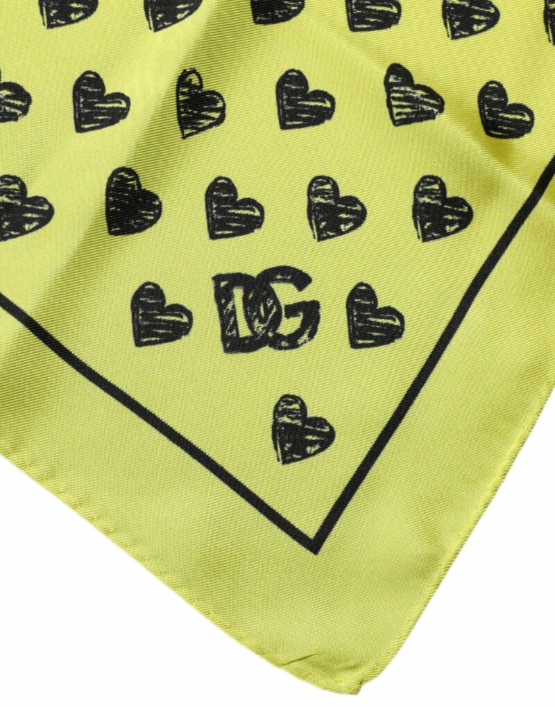Dolce & Gabbana Yellow Hearts Silk Square Bandana Scarf - Image 5