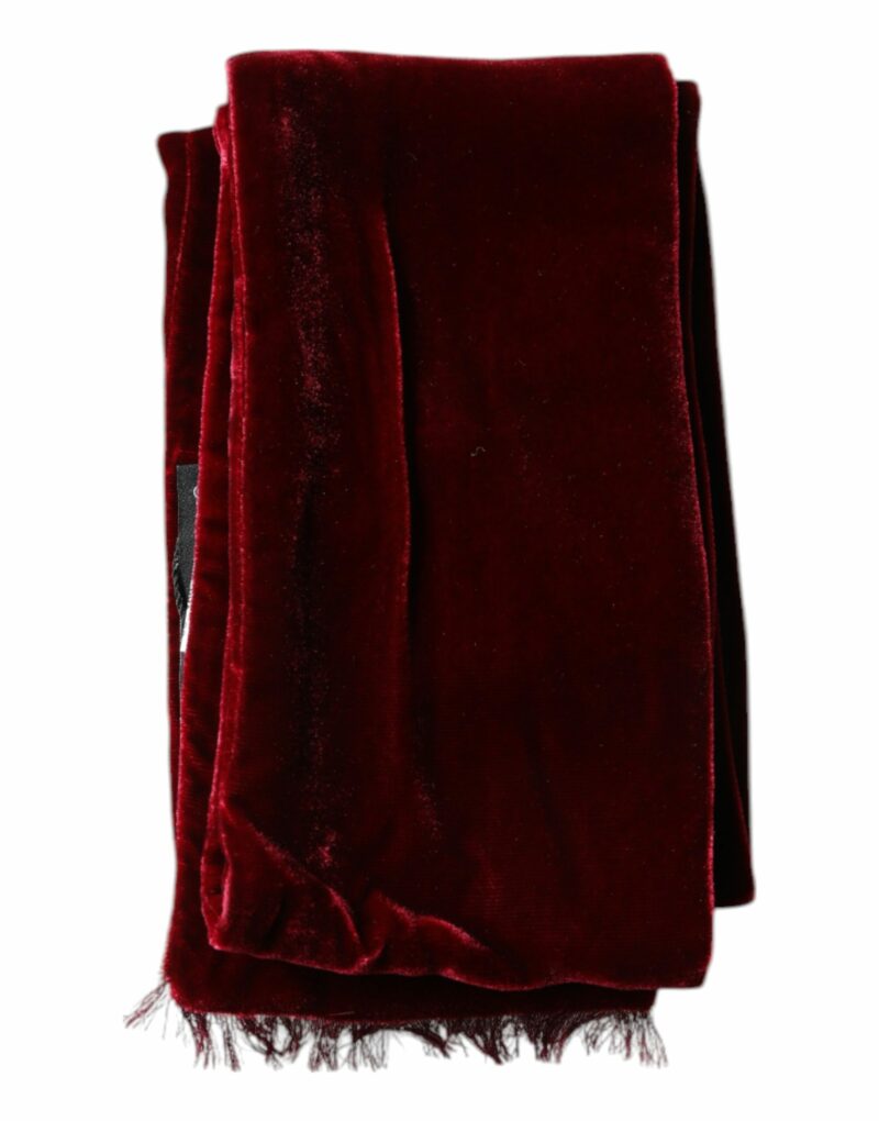 Dolce & Gabbana Maroon Silk Fringes Skinny Neck Wrap Scarf - Image 2