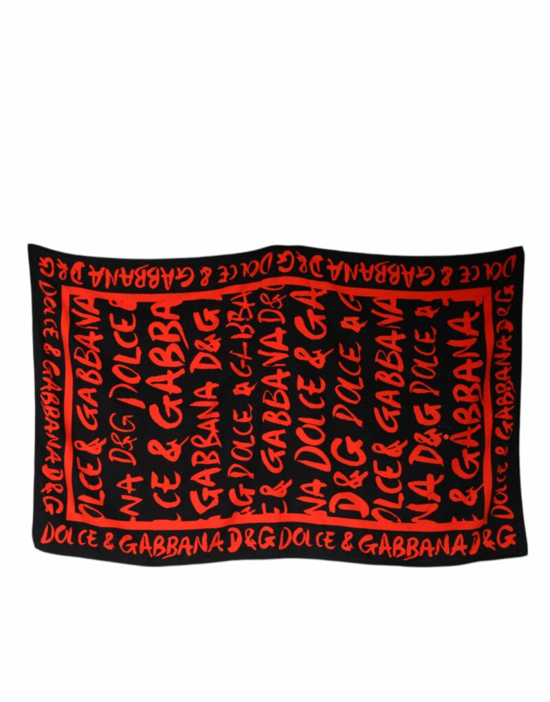 Dolce & Gabbana Black Red Logo Print Cotton Beach Towel - Image 2