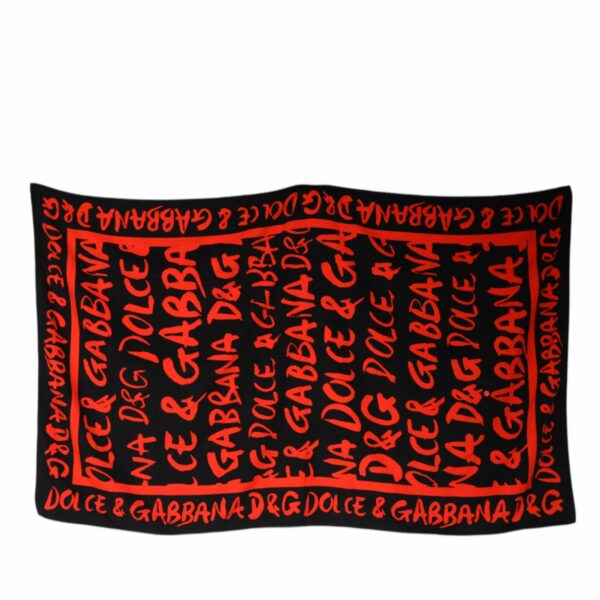 Dolce & Gabbana Black Red Logo Print Cotton Beach Towel