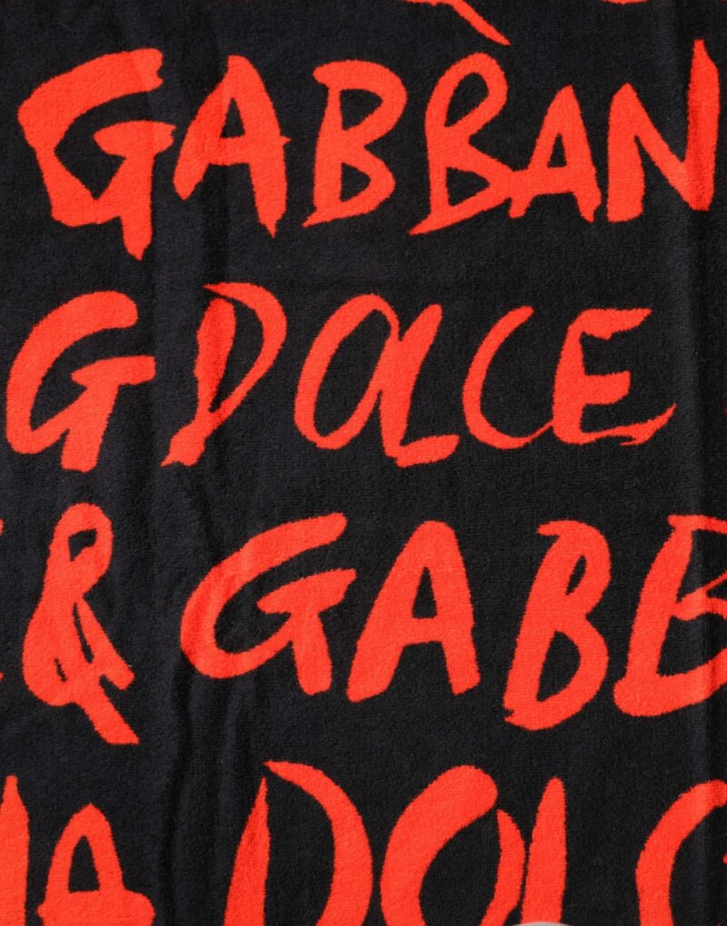 Dolce & Gabbana Black Red Logo Print Cotton Beach Towel - Image 4