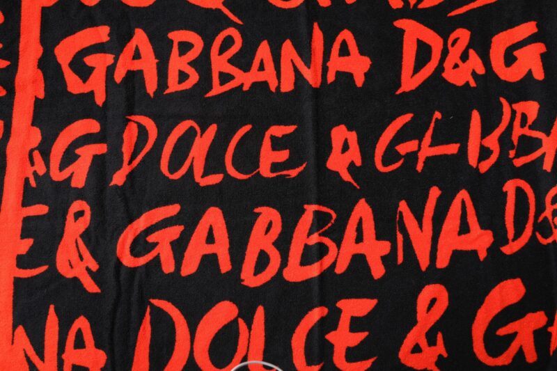 Dolce & Gabbana Black Red Logo Print Cotton Beach Towel - Image 5