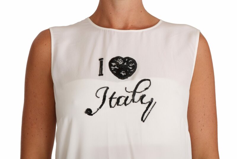 Dolce & Gabbana Elegant White Silk Sleeveless Top with Lace Detail - Image 3
