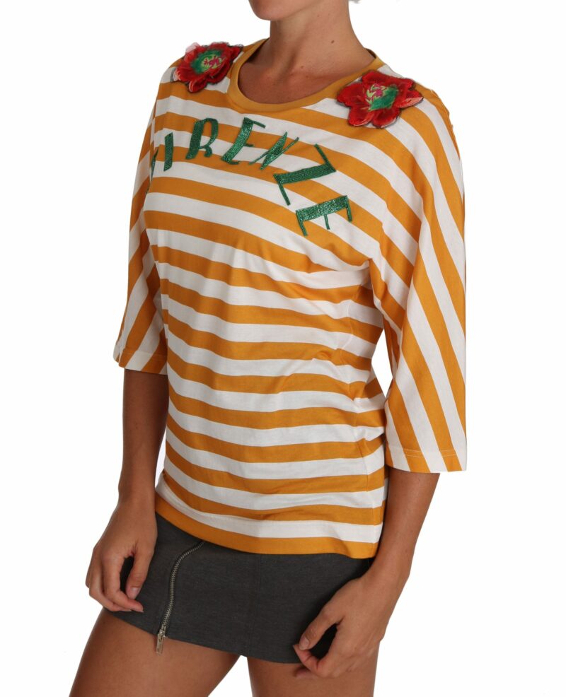 Dolce & Gabbana FIRENZE Sequined Blouse in Orange and White - Image 4