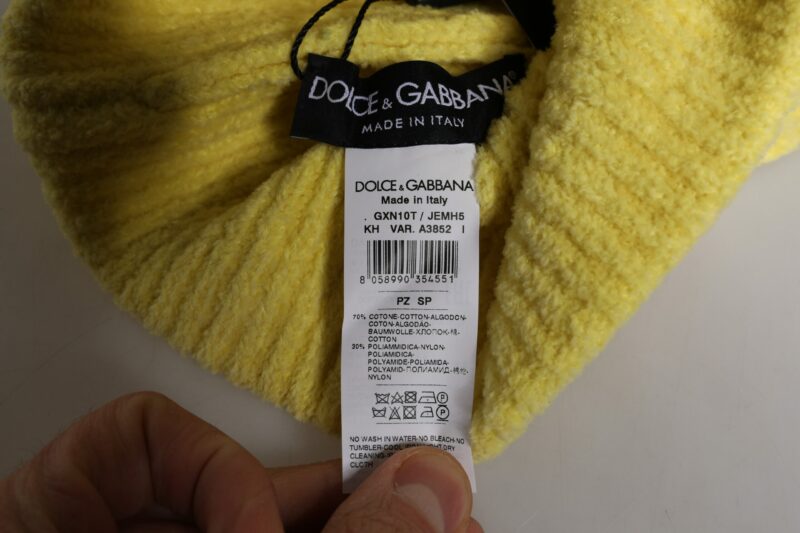 Dolce & Gabbana Yellow Cotton Knitted Winter Beanie Hat - Image 5