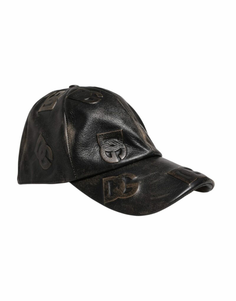 Dolce & Gabbana Brown Leather Logo Monogram Baseball Cap - Image 3