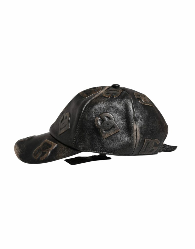 Dolce & Gabbana Brown Leather Logo Monogram Baseball Cap - Image 4