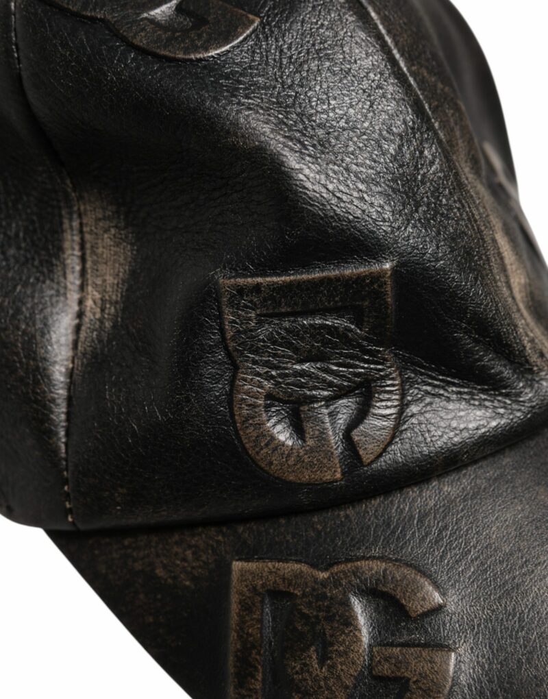 Dolce & Gabbana Brown Leather Logo Monogram Baseball Cap - Image 6