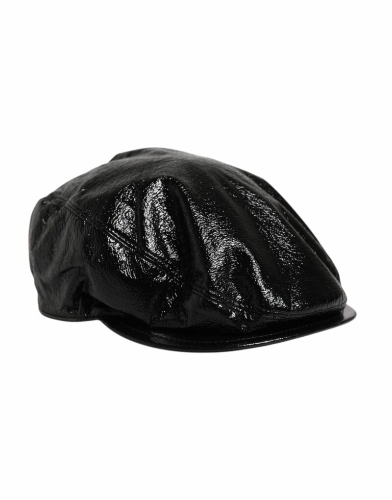 Dolce & Gabbana Black Glossy Cotton Newsboy Hat - Image 3