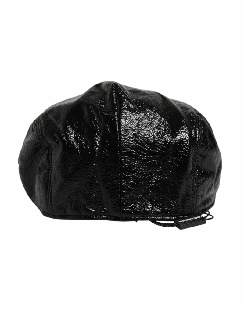 Dolce & Gabbana Black Glossy Cotton Newsboy Hat - Image 5