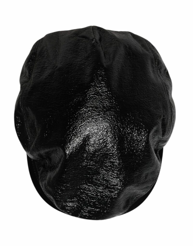 Dolce & Gabbana Black Glossy Cotton Newsboy Hat - Image 6