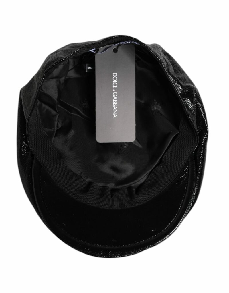 Dolce & Gabbana Black Glossy Cotton Newsboy Hat - Image 7