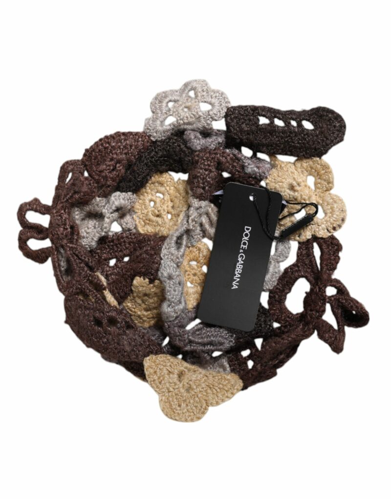 Dolce & Gabbana Multicolor Floral Silk Crochet Beanie Hat - Image 4
