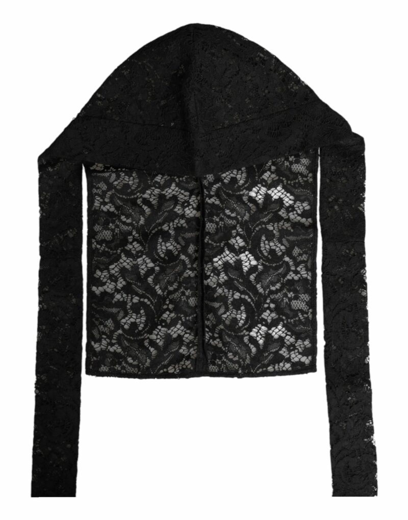 Dolce & Gabbana Black Floral Lace Whole Head Wrap Hat - Image 2