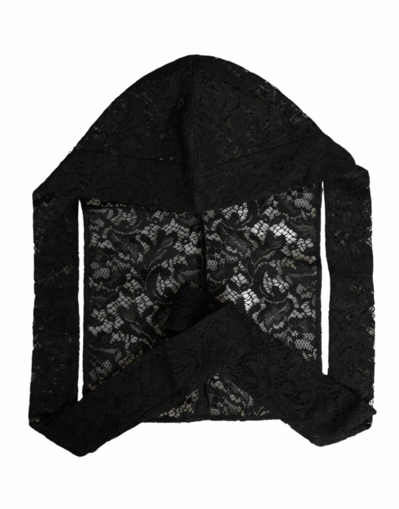 Dolce & Gabbana Black Floral Lace Whole Head Wrap Hat - Image 4