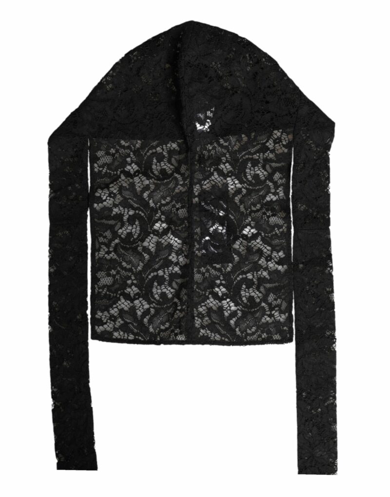 Dolce & Gabbana Black Floral Lace Whole Head Wrap Hat - Image 5
