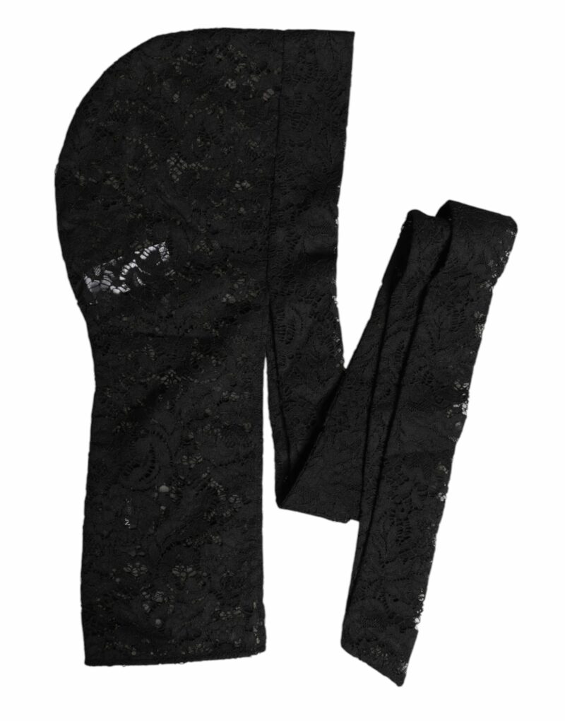 Dolce & Gabbana Black Floral Lace Whole Head Wrap Hat - Image 6