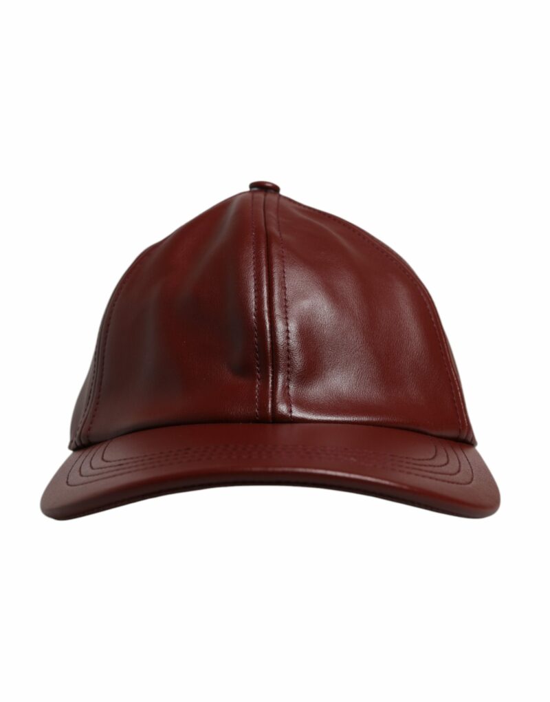 Dolce & Gabbana Maroon Leather 6 Panels Baseball Cap - Image 2