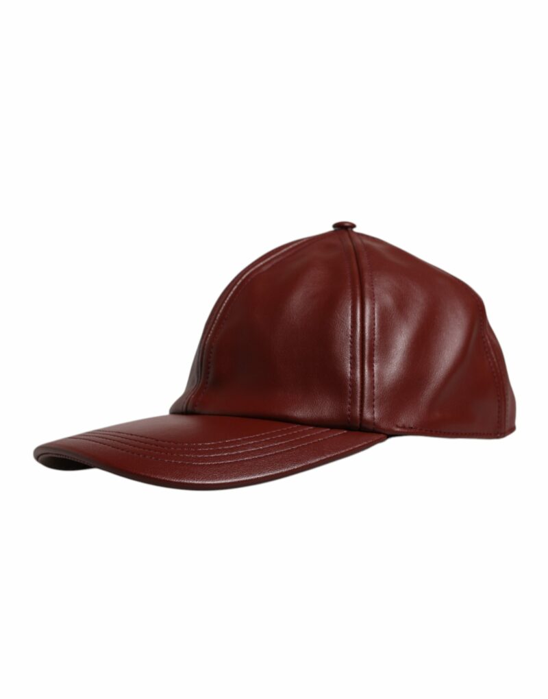 Dolce & Gabbana Maroon Leather 6 Panels Baseball Cap - Image 3