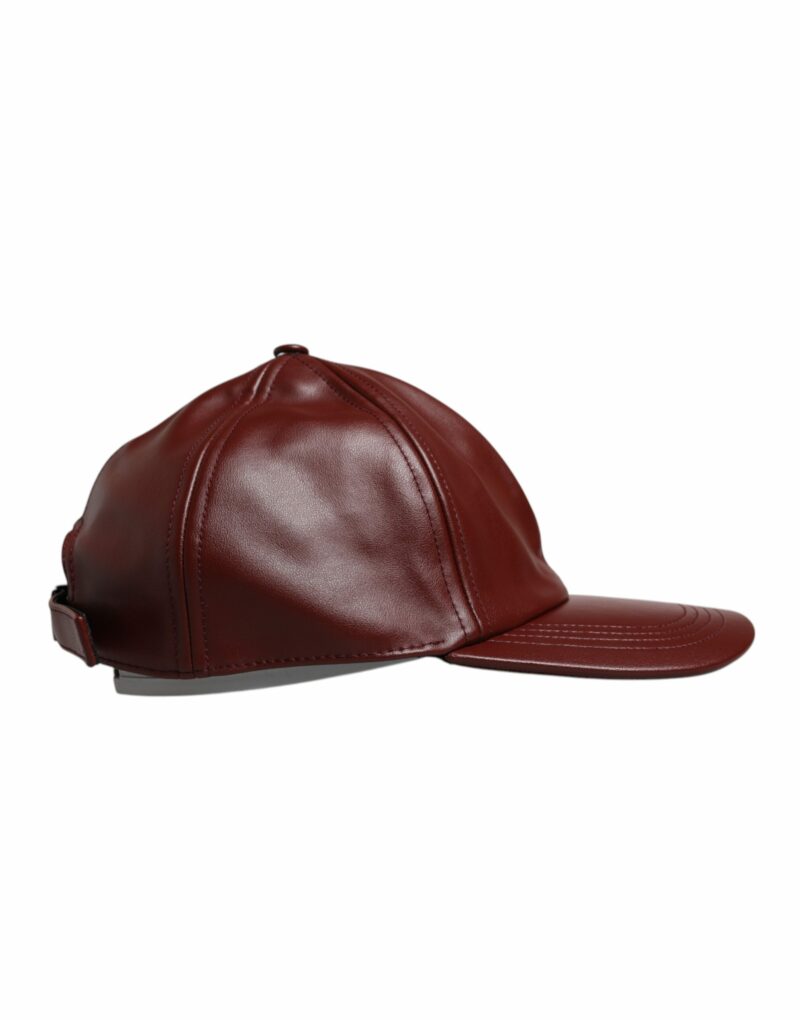 Dolce & Gabbana Maroon Leather 6 Panels Baseball Cap - Image 5