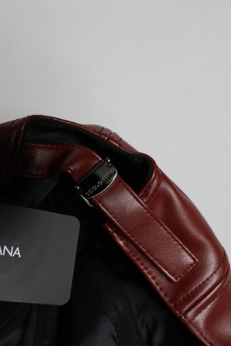 Dolce & Gabbana Maroon Leather 6 Panels Baseball Cap - Image 6