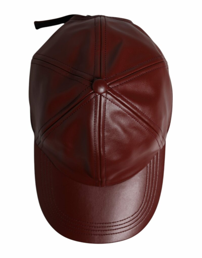 Dolce & Gabbana Maroon Leather 6 Panels Baseball Cap - Image 7