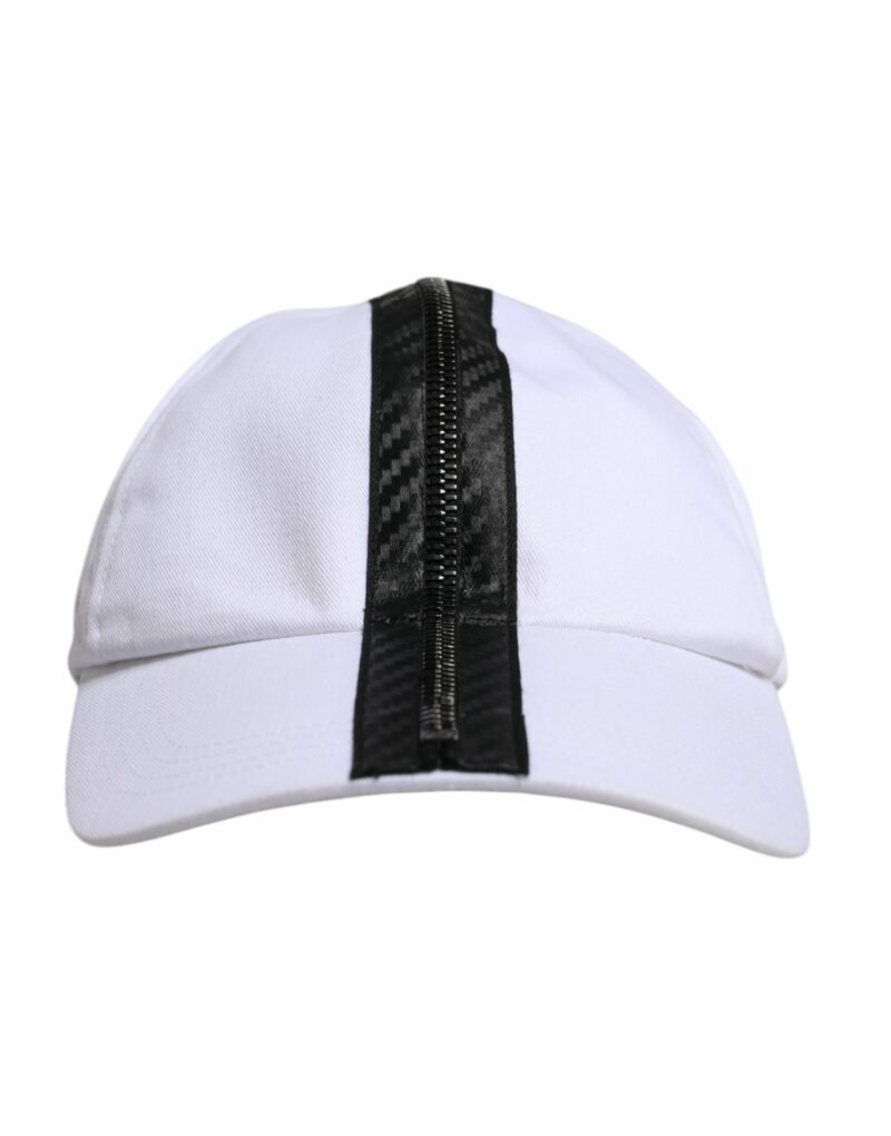 Dolce & Gabbana White Black Cotton Zip Baseball Cap - Image 2