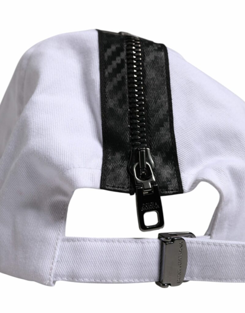 Dolce & Gabbana White Black Cotton Zip Baseball Cap - Image 5