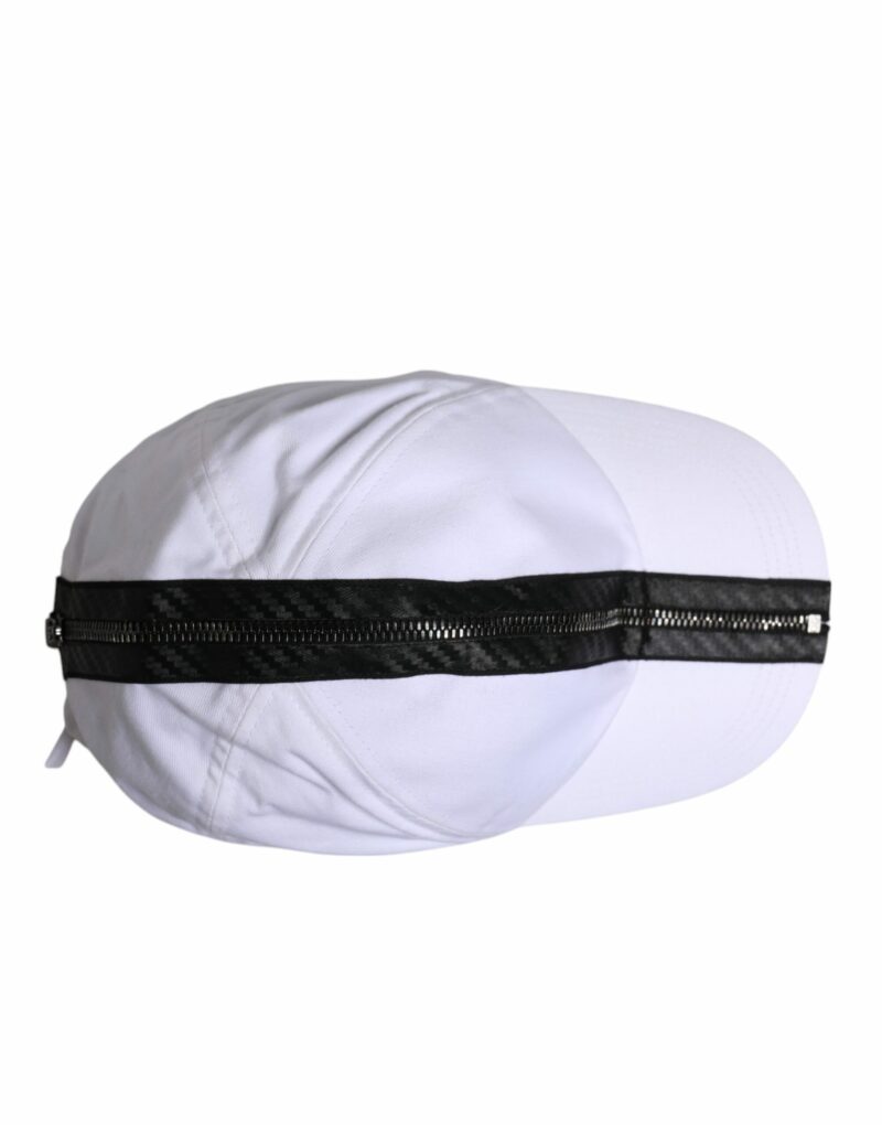 Dolce & Gabbana White Black Cotton Zip Baseball Cap - Image 6