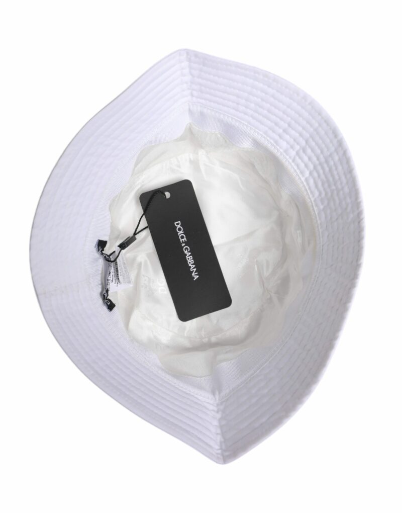 Dolce & Gabbana White Cotton Wide Brim Bucket Hat - Image 5
