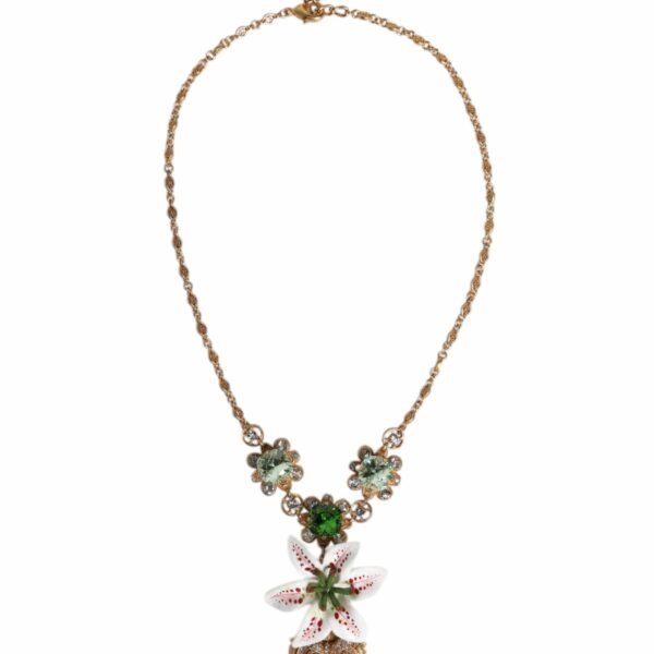Dolce & Gabbana Gold Brass Lily Crystal Sacred Heart Pendant Necklace