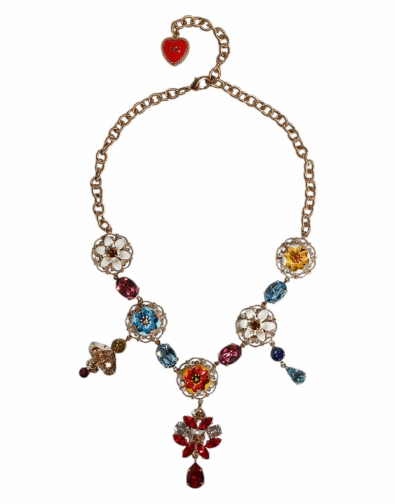 Dolce & Gabbana Gold Brass Chain Floral Sicily Charms Statement Necklace - Image 2