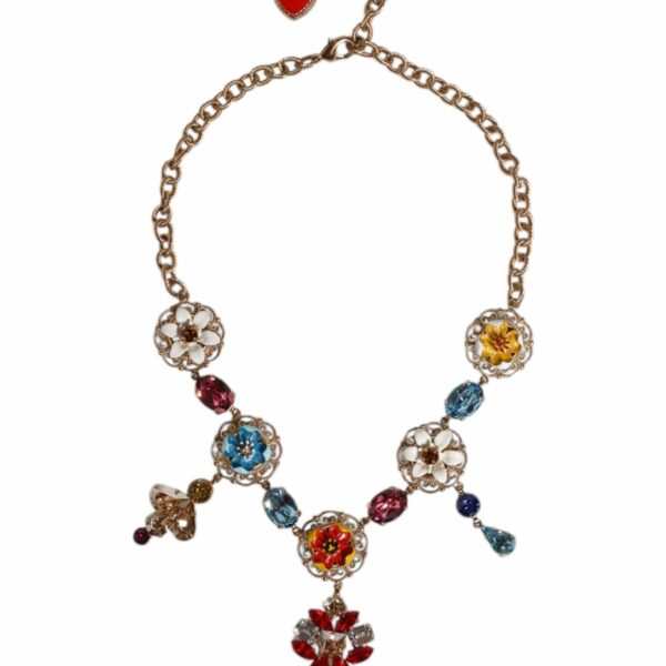 Dolce & Gabbana Gold Brass Chain Floral Sicily Charms Statement Necklace
