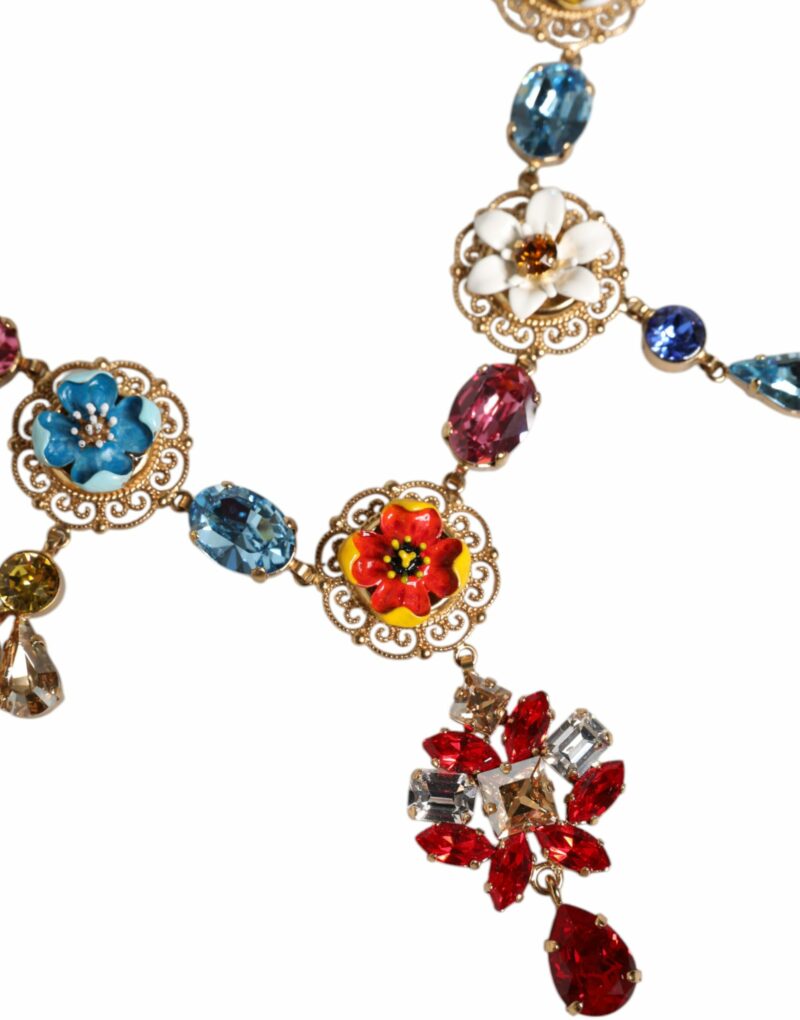 Dolce & Gabbana Gold Brass Chain Floral Sicily Charms Statement Necklace - Image 3