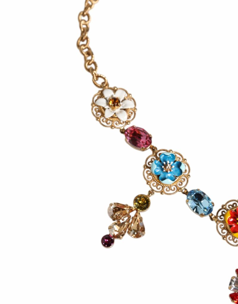 Dolce & Gabbana Gold Brass Chain Floral Sicily Charms Statement Necklace - Image 5