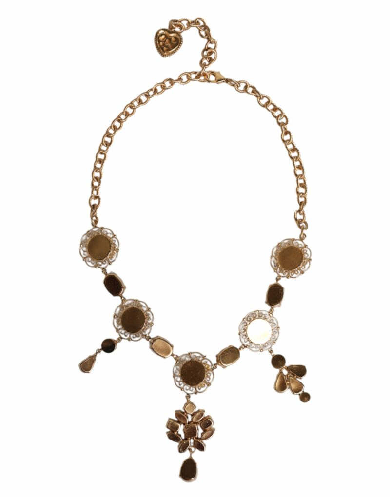 Dolce & Gabbana Gold Brass Chain Floral Sicily Charms Statement Necklace - Image 6