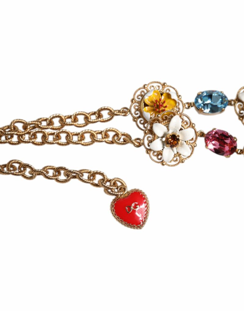 Dolce & Gabbana Gold Brass Chain Floral Sicily Charms Statement Necklace - Image 7