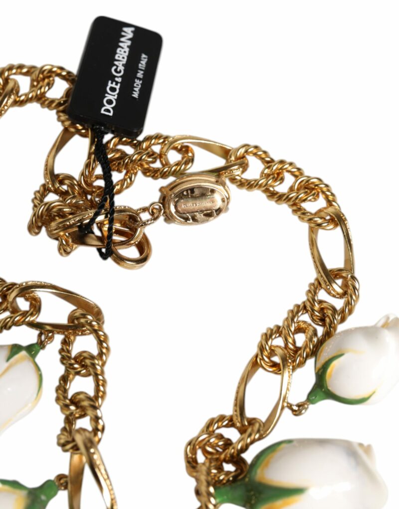 Dolce & Gabbana Gold Brass Short Chain Flower Crystal Pendant Necklace - Image 5