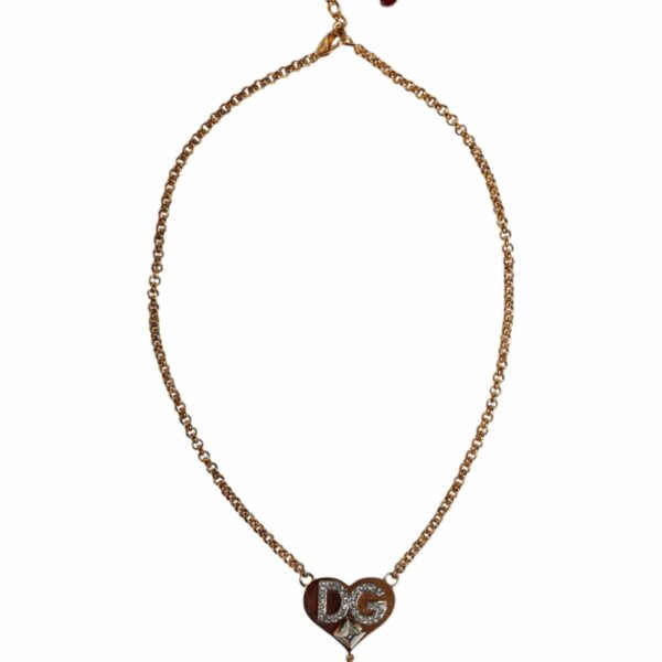Dolce & Gabbana Gold Brass Cuore Heart Rose Crystal Embellished Necklace