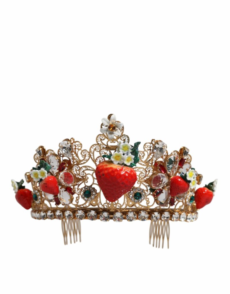 Dolce & Gabbana Multicolor Floral Strawberry Crystal Embellished Tiara - Image 2