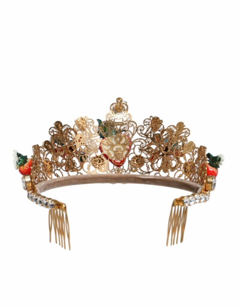 Dolce & Gabbana Multicolor Floral Strawberry Crystal Embellished Tiara - Image 3