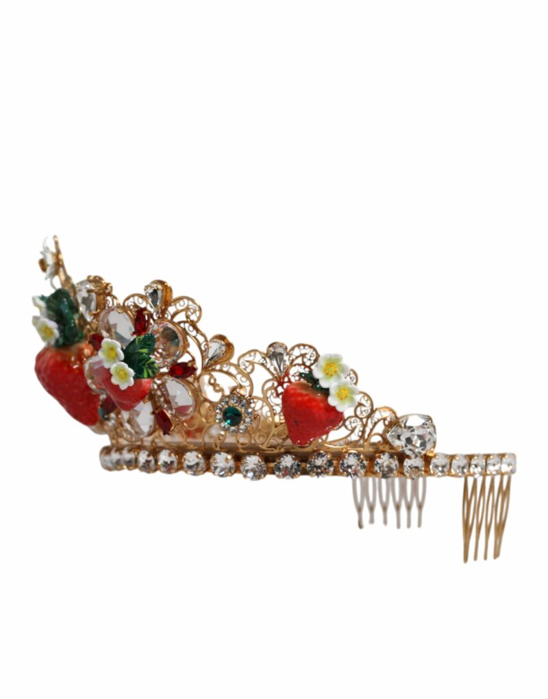 Dolce & Gabbana Multicolor Floral Strawberry Crystal Embellished Tiara - Image 4