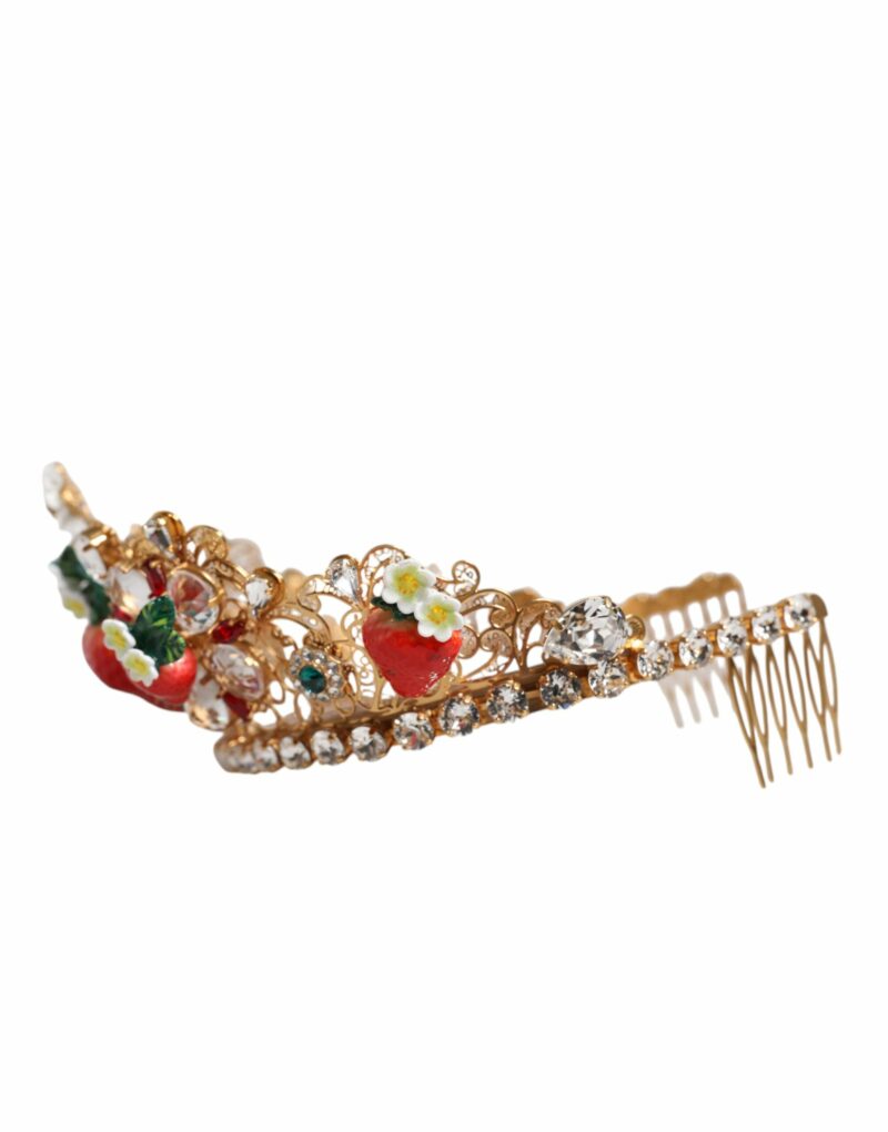 Dolce & Gabbana Multicolor Floral Strawberry Crystal Embellished Tiara - Image 8