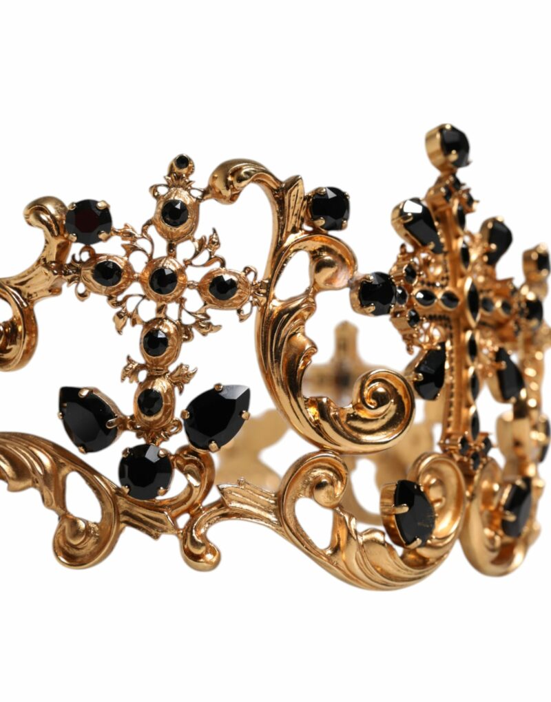 Dolce & Gabbana Gold Tone Brass Cross Crystal Embellished Crown Tiara - Image 4